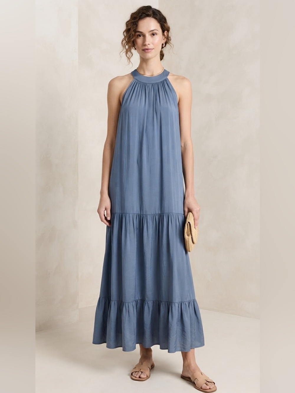 NEW Heimish Blue Halter Tiered Maxi Dress
